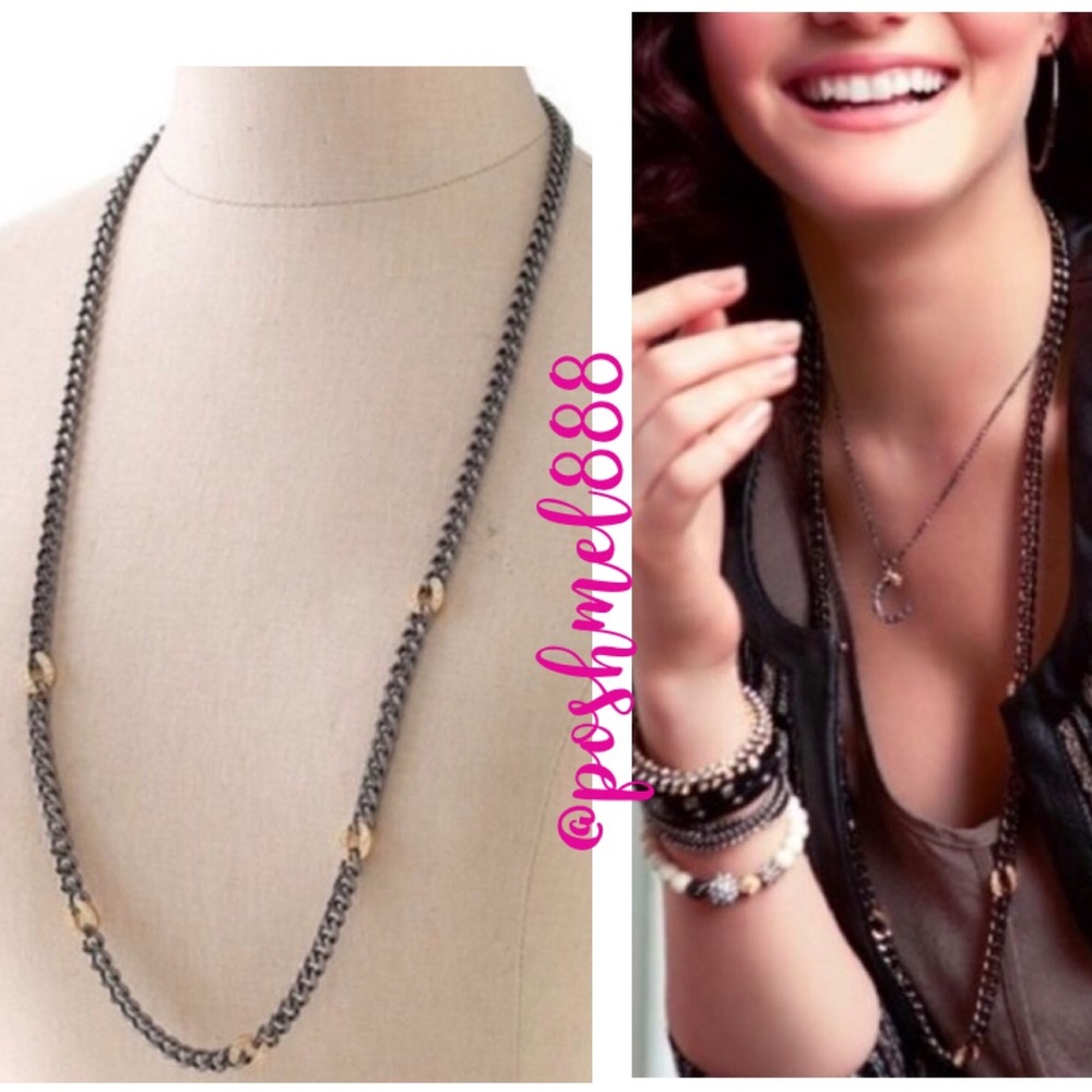 :: S&D⚜️🌚Gunmetal Chain Pavé Crystal Necklace
